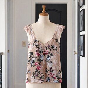 CAMI Nyc 100% Silk Georgette Cami Ladies Medium Lace Trim Floral